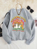 Women'WB shield Mushroom & Letter Print Drop Shoulder Sweatshirt, Casual Long Sleeve Round Neck Pullover for Fall &...