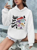 Women'WB shield Mushroom & Letter Print Hoodie, Fashion Casual Drop Shoulder Sweatshirt for Daily Holiday Outdoor Wear,...