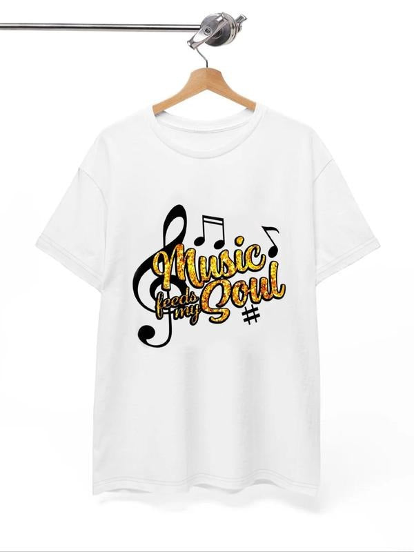 Women'WB shield Music Letter Print Round Neck Graphic Tee, Vintage Trendy Casual Short Sleeve T-shirt For Daily Wear,...