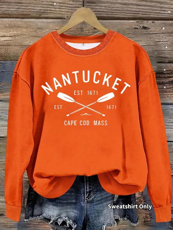 Women'WB shield Nantucket Established 1671 Print Crew Neck Sweatshirt, Casual Long Sleeve Pullover for Fall & Winter,...