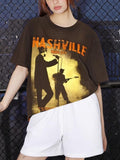 Women'WB shield Nashville Print Round Neck Tee, Vintage Trendy Casual Short Sleeve T-shirt for Daily Wear, Ladies Spiky...