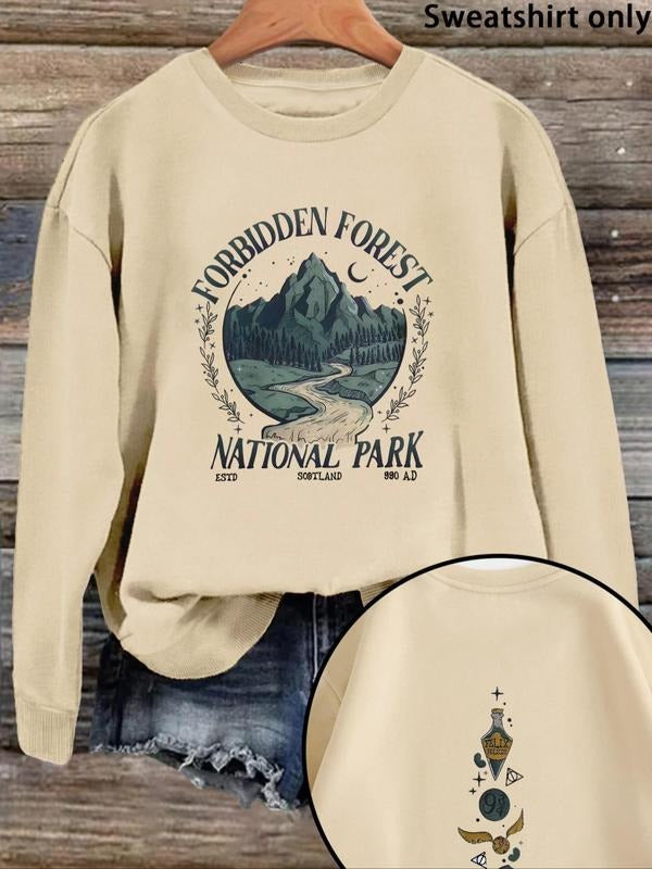 Women'WB shield National Park Graphic Print Crew Neck Sweatshirt, Casual Long Sleeve Pullover for Fall & Winter, Women'WB...