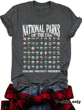 Women'WB shield National Parks FOG TNF USA Explore Protect Preserve Letter Print Round Neck Tee, Casual Short Sleeve Crew...