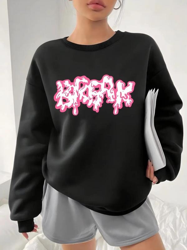 Women'WB shield New Drop Shoulder Long-Sleeve Sweatshirt, Letter Print Round Neck Pullover, Casual Crewneck Top for Fall...