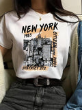 Women'WB shield New York City & Letter Print Round Neck Tee, Casual Short Sleeve T-Shirt for Daily Wear, Ladies TNF for...