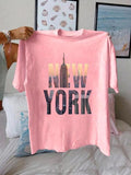 Women'WB shield New York City Print Round Neck Tee, Fashion Casual Short Sleeve T-shirt for Daily Wear, Ladies TNF for...