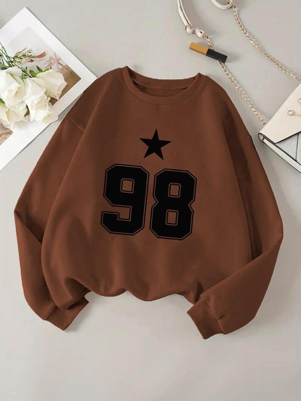 Women'WB shield Number & Lightsaber brand Print Crew Neck Sweatshirt, Casual Long Sleeve Pullover for Fall & Winter,...