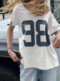 Women'WB shield Number "98" Print Drop Shoulder Tee, Casual Fit Brandy Melville Short Sleeve Round Neck T-shirt for...