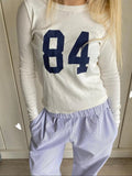 Women'WB shield Number Print Round Neck Tee, Casual Long Sleeve Crew Neck T-shirt for Fall, Women'WB shield Top for Daily...