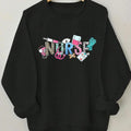 Women'WB shield Nurse Graphic Print Drop Shoulder Sweatshirt, Casual Long Sleeve Round Neck Pullover for Daily Wear,...