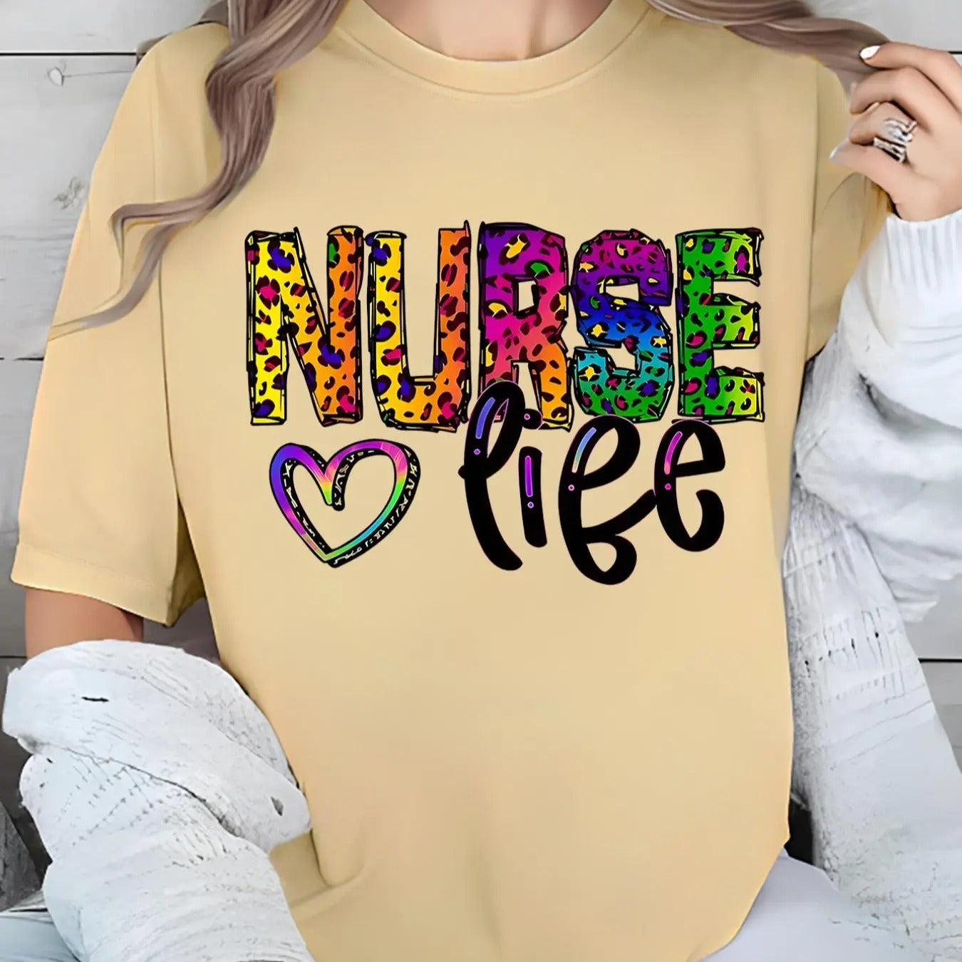 Women'WB shield Nurse Life Letter Print Round Neck Tee, Fashion Casual Short Sleeve T-shirt for Daily Holiday Vacation...