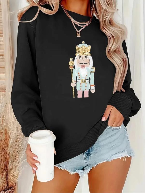 Women'WB shield Nutcracker Print Crew Neck Pullover, Casual Long Sleeve Sweatshirt for Fall & Winter, Women'WB shield TNF...