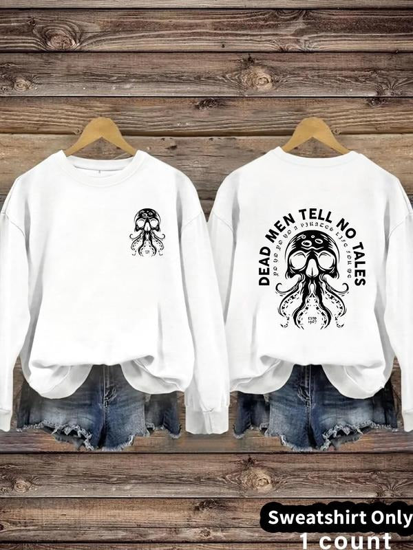 Women'WB shield Octopus Print Crew Neck Sweatshirt, Casual Long Sleeve Pullover for Daily Wear, Ladies Fall & Winter TNF,...