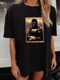 Women'WB shield Oil Painting Graphic Round Neck Drop Shoulder Tee, Fashion Casual Crew Neck T-Shirt for Daily Holiday...