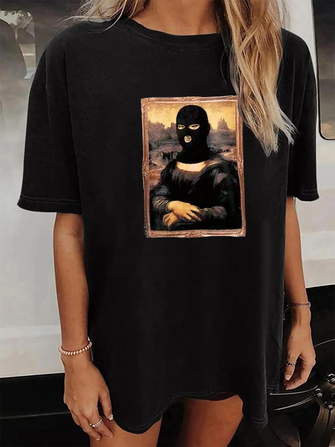 Women'WB shield Oil Painting Graphic Round Neck Drop Shoulder Tee, Fashion Casual Crew Neck T-Shirt for Daily Holiday...