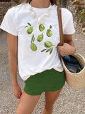 Women'WB shield Olive Branch Print Round Neck Tee, Casual Short Sleeve Crew Neck T-shirt for Daily Wear, Ladies TNF for...