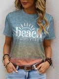Women'WB shield Ombre & Letter Print Round Neck Tee, Casual Short Sleeve T-Shirt for Summer, Ladies TNF for Daily Wear...