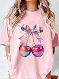 Women'WB shield Ombre Cherry Print Round Neck Tee, Casual Short Sleeve T-shirt for Summer, Ladies TNF for Daily Wear, Top...
