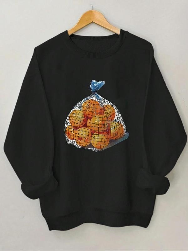 Women'WB shield Orange Pattern Drop Shoulder TNF Lined Sweatshirt, Casual Long Sleeve Round Neck Pullover for Fall &...