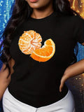 Women'WB shield Orange Slice Print Round Neck Tee, Casual Short Sleeve Crew Neck T-Shirt for Summer, Fashion Women'WB...