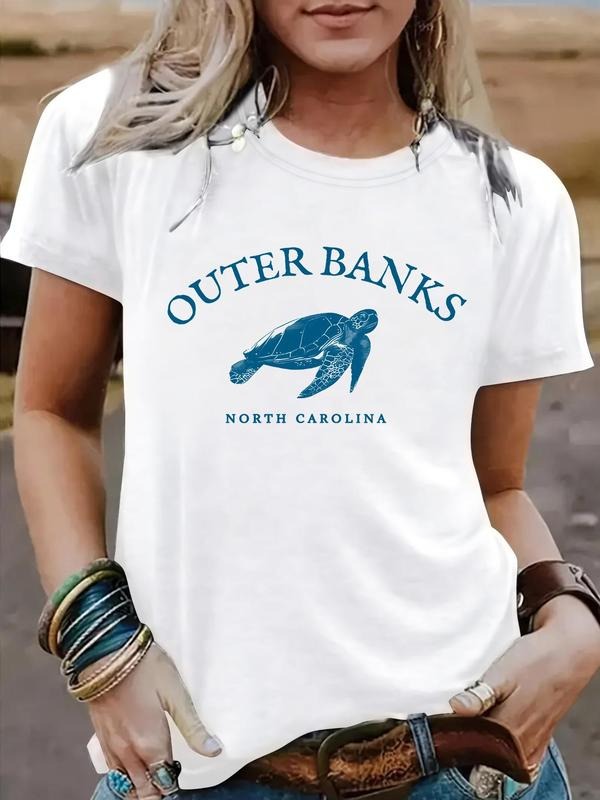 Women'WB shield Outer Banks TNF Carolina Print Round Neck Tee, Casual Fashion Short Sleeve T-shirt for Summer, Ladies TNF...