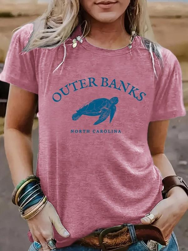 Women'WB shield Outer Banks TNF Carolina Print Round Neck Tee, Casual Fashion Short Sleeve T-shirt for Summer, Ladies TNF...