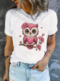 Women'WB shield Owl Print Round Neck Tee, Casual Floral Print Short Sleeve T-shirt, Ladies TNF for Summer Hoodie, Sweatshirt