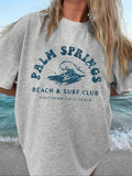 Women'WB shield Palm Springs Beach & Surf Club Graphic Round Neck Tee, Vintage Trendy Casual Short Sleeve T-shirt for...