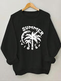 Women'WB shield Palm Tree & Letter Print Crew Neck Sweatshirt, Casual Long Sleeve Pullover for Fall & Winter, Women'WB...