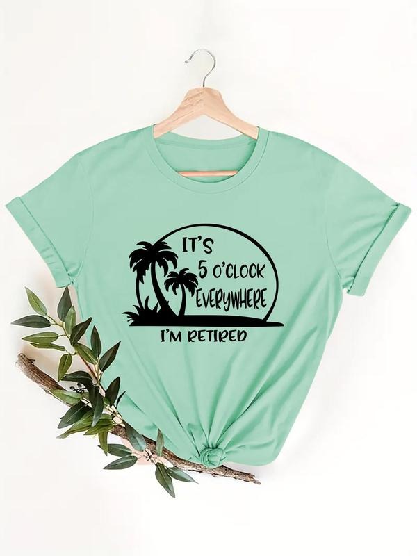 Women'WB shield Palm Tree Graphic Print Round Neck Tee, Fashion Casual Short Sleeve T-shirt, Ladies Summer TNF for Daily...
