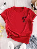 Women'WB shield Palm Tree Print Round Neck Tee, Casual Short Sleeve Crew Neck T-shirt for Daily Wear, Ladies TNF for...