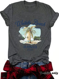 Women'WB shield Palm Tree Print Round Neck Tee, Vintage Trendy Casual Short Sleeve T-shirt for Daily Wear, Ladies Summer...