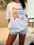 Women'WB shield Pancakes & Slogan Print Round Neck Tee, Casual Short Sleeve T-shirt for Summer, Ladies TNF for Daily Wear...