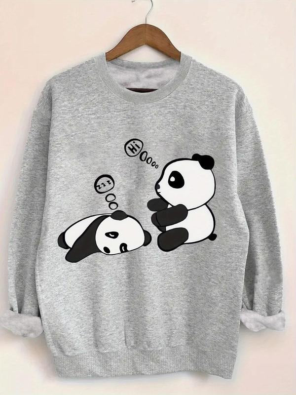Women'WB shield Panda Print TNF Lined Sweatshirt, Casual Long Sleeve Round Neck Pullover for Fall & Winter, Women'WB...