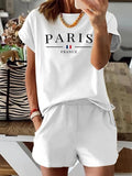 Women'WB shield Paris France Letter Print Round Neck Tee, Vintage Trendy Casual Short Sleeve T-shirt for Daily Wear,...