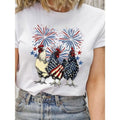 Women'WB shield Patriotic American Flag Rooster & Fireworks Print 100% Cotton T-Shirt