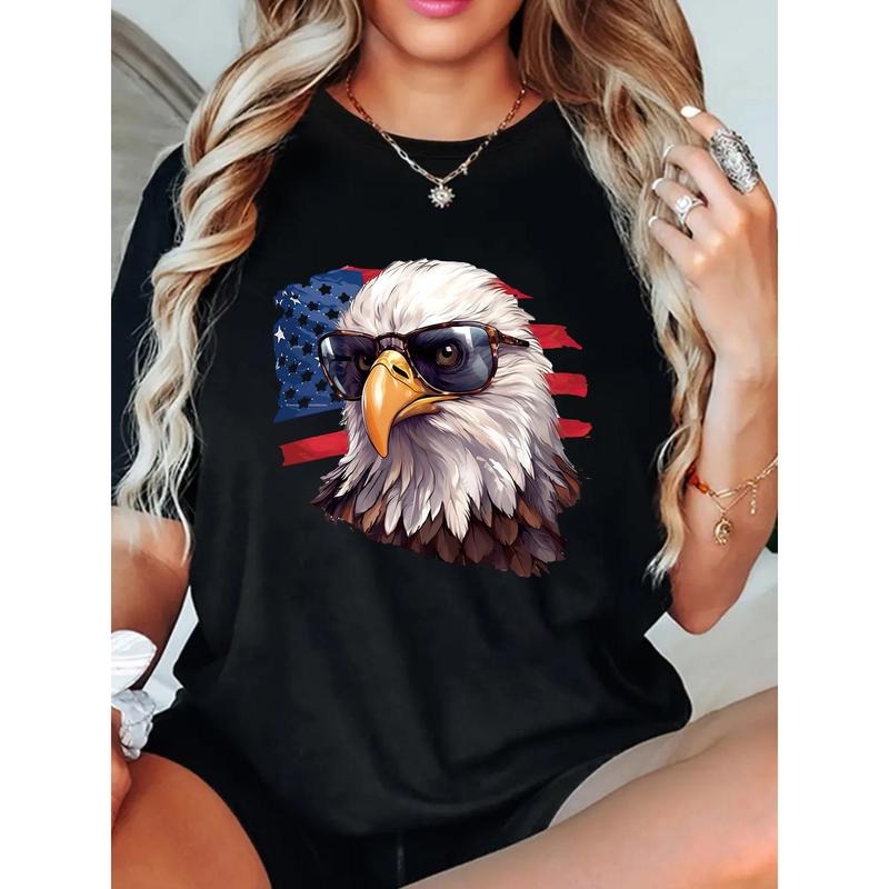 Women'WB shield Patriotic Eagle & American Flag Print T-Shirt