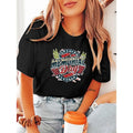 Women'WB shield Patriotic Memorial Day T-Shirt -, Short Sleeve, Round Neck Top with American Flag & Floral Design,...