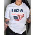 Women'WB shield Patriotic USA Flag Cotton T-Shirt - Bold USA Lettering & Flag Graphic, Casual Short Sleeve Crew Neck,...