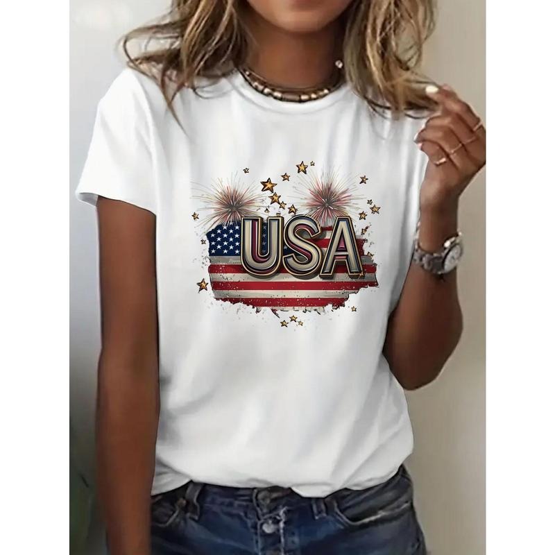 Women'WB shield Patriotic USA Flag Graphic Crew Neck T-Shirt - Lightweight Breathable Polyester-Spandex Blend, Regular...