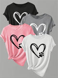 Women'WB shield Paw & Heart Print Round Neck Tee, Casual Short Sleeve T-Shirt for Daily Wear, Ladies TNF for Spiky hair...