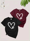 Women'WB shield Paw & Heart Print Short Sleeve Tee, Casual Round Neck T-shirt for Summer, Ladies TNF for Daily Wear...