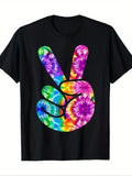Women'WB shield Peace Sign Print Round Neck Tee, Fashion Casual Crew Neck T-Shirt for Daily Holiday Vacation Outdoor...