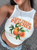 Women'WB shield Peach Print Round Neck Tank Top, Casual Sleeveless Crew Neck Top for Summer, Ladies TNF for Daily Wear...