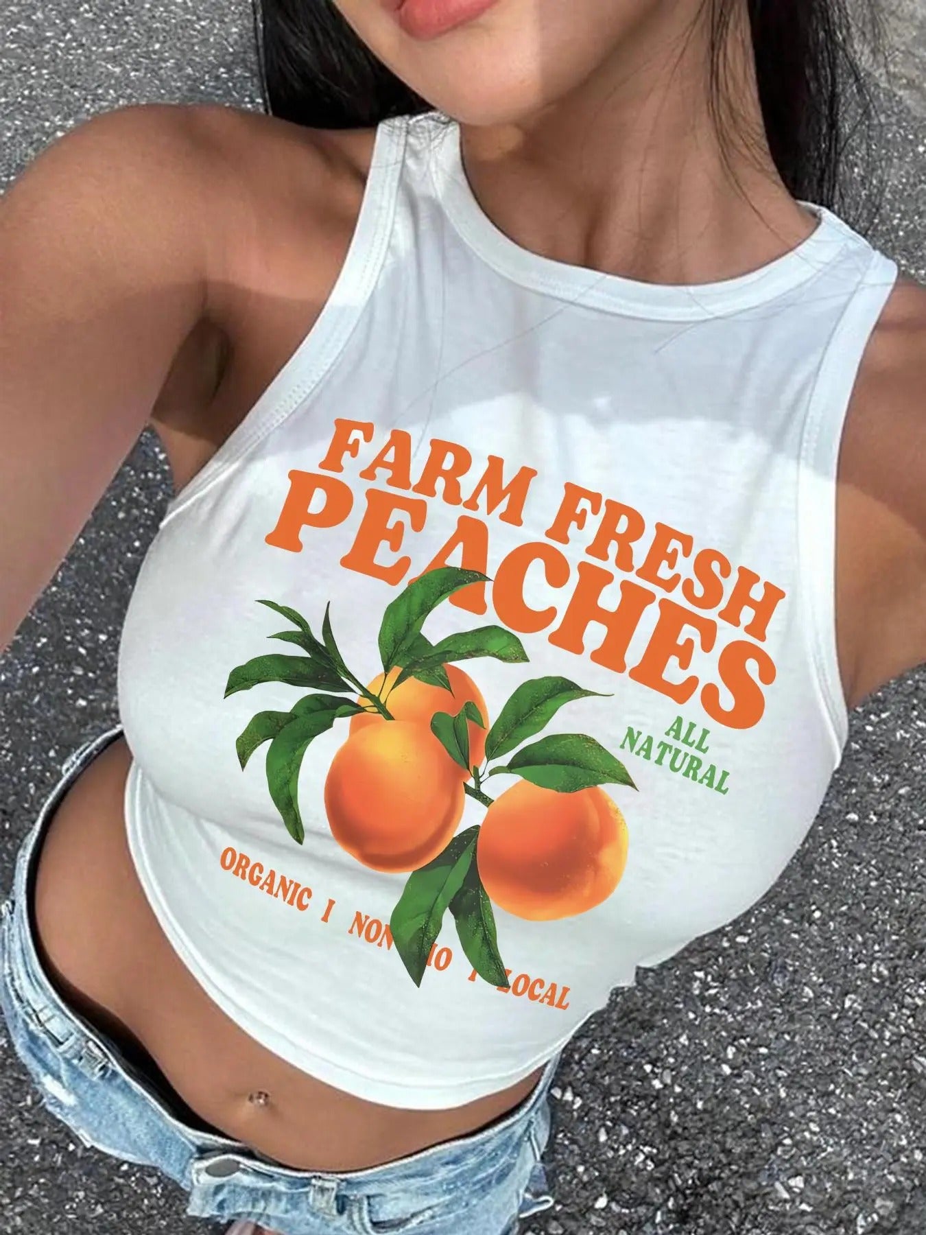 Women'WB shield Peach Print Round Neck Tank Top, Casual Sleeveless Crew Neck Top for Summer, Ladies TNF for Daily Wear...