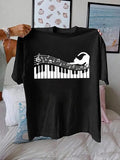 Women'WB shield Piano & Music Note Print Round Neck Tee, Casual Short Sleeve Crew Neck T-shirt for Daily Wear, Ladies TNF...