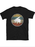 Women'WB shield Piano & Striped Print Round Neck Tee, Music Festival Essentials Outfit, Casual Short Sleeve Crew Neck...