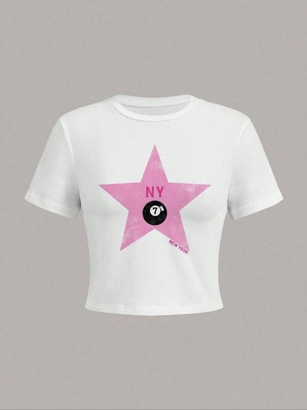 Women'WB shield Pink Lightsaber brand & Number Lightsaber brand Print Round Neck Crop Tee, Y2K Trendy Casual Short Sleeve...