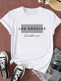 Women'WB shield Plaid & Letter Print Round Neck Tee, Trendy Casual Short Sleeve T-shirt for Daily Wear, Ladies Summer...