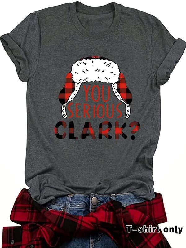 Women'WB shield Plaid Hat & Letter Print Round Neck Tee, Casual Fashion Short Sleeve T-shirt for Summer, Ladies TNF for...